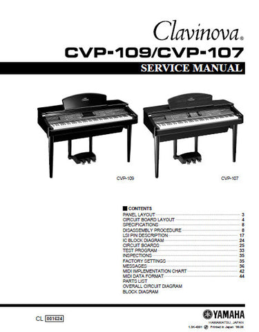 YAMAHA CVP-107 CVP-109 CLAVINOVA SERVICE MANUAL INC BLK DIAGS PCBS SCHEM DIAGS AND PARTS LIST 125 PAGES ENG