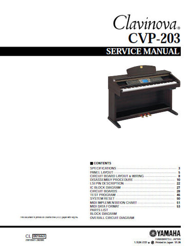 YAMAHA CVP-203 CLAVINOVA SERVICE MANUAL INC BLK DIAG PCBS SCHEM DIAGS AND PARTS LIST 120 PAGES ENG