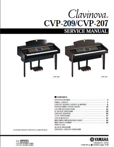 YAMAHA CVP-207 CVP-209 CLAVINOVA SERVICE MANUAL INC BLK DIAG PCBS SCHEM DIAGS AND PARTS LIST 136 PAGES ENG