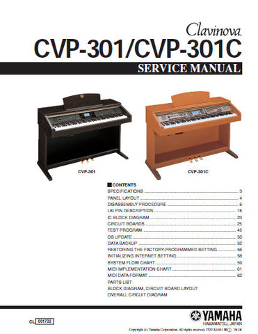 YAMAHA CVP-301 CVP-301C  CLAVINOVA SERVICE MANUAL INC BLK DIAG PCBS SCHEM DIAGS AND PARTS LIST 137 PAGES ENG