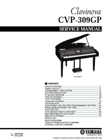 YAMAHA CVP-309GP CLAVINOVA SERVICE MANUAL INC BLK DIAG PCBS SCHEM DIAGS AND PARTS LIST 199 PAGES ENG