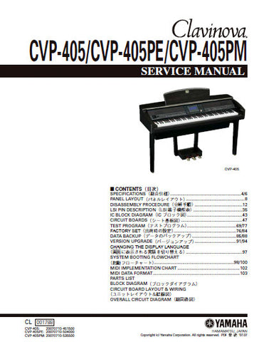 YAMAHA CVP-405 CVP-405PE CVP-405PM CLAVINOVA SERVICE MANUAL INC BLK DIAG PCBS SCHEM DIAGS AND PARTS LIST 194 PAGES ENG