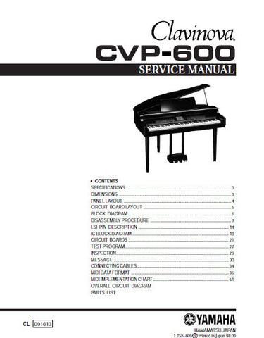 YAMAHA CVP-600 CLAVINOVA SERVICE MANUAL INC BLK DIAG PCBS SCHEM DIAGS AND PARTS LIST 97 PAGES ENG