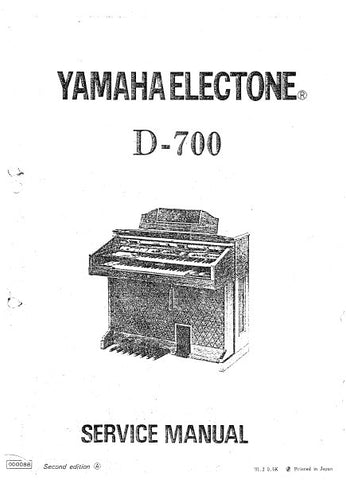 YAMAHA D-700 ELECTONE ORGAN SERVICE MANUAL INC BLK DIAG PCBS SCHEM DIAGS AND PARTS LIST 198 PAGES ENG