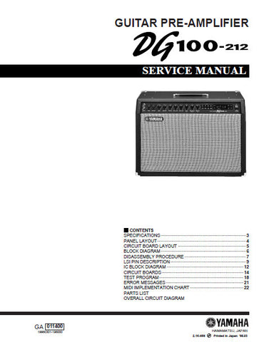 YAMAHA DG100 DG212 GUITAR PRE-AMPLIFIER SERVICE MANUAL INC BLK DIAG PCBS SCHEM DIAG AND PARTS LIST 42 PAGES ENG