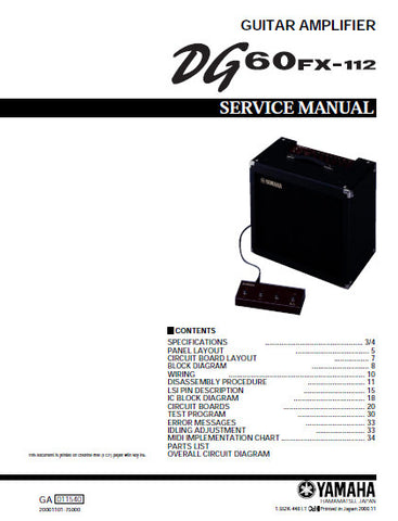 YAMAHA DG-60FX-112 GUITAR AMPLIFIER SERVICE MANUAL INC BLK DIAG PCBS SCHEM DIAGS AND PARTS LIST 49 PAGES ENG