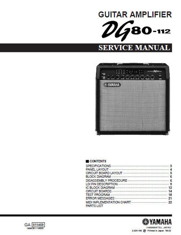 YAMAHA DG80-112 GUITAR AMPLIFIER SERVICE MANUAL INC BLK DIAG PCBS SCHEM DIAGS AND PARTS LIST 44 PAGES ENG