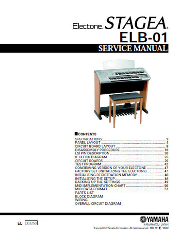 YAMAHA ELB-01 ELECTONE STAGEA KEYBOARD SERVICE MANUAL INC BLK DIAG PCBS SCHEM DIAGS AND PARTS LIST 109 PAGES ENG
