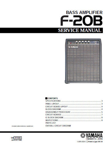 YAMAHA F-20B BASS AMPLIFIER SERVICE MANUAL INC BLK DIAG PCBS SCHEM DIAGS AND PARTS LIST 16 PAGES ENG
