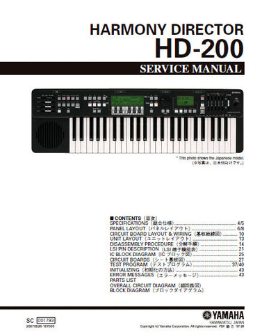 YAMAHA HD-200 HARMONY DIRECTOR KEYBOARD SERVICE MANUAL INC BLK DIAG PCBS SCHEM DIAGS AND PARTS LIST 62 PAGES ENG