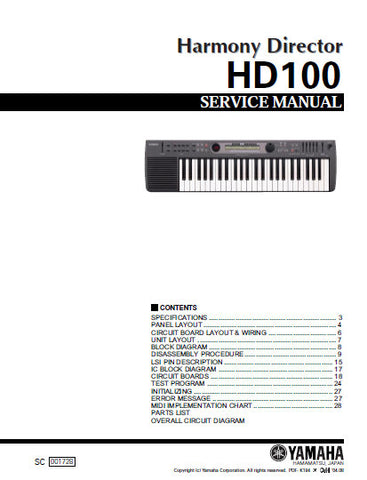YAMAHA HD100 HARMONY DIRECTOR KEYBOARD SERVICE MANUAL INC BLK DIAG PCBS SCHEM DIAGS AND PARTS LIST 41 PAGES ENG