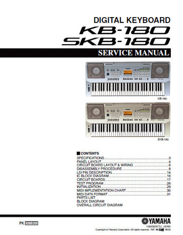 YAMAHA KB-180 SKB-180 DIGITAL KEYBOARD SERVICE MANUAL INC BLK DIAG PCBS SCHEM DIAG AND PARTS LIST 46 PAGES ENG
