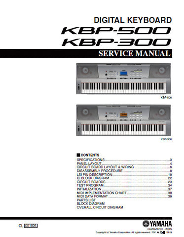 YAMAHA KBP-300 KBP-500 DIGITAL KEYBOARD SERVICE MANUAL INC BLK DIAG PCBS SCHEM DIAGS AND PARTS LIST 58 PAGES ENG