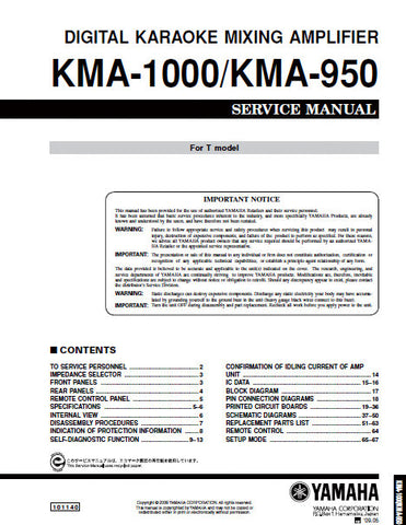 YAMAHA KMA-950 KMA-1000 DIGITAL KARAOKE MIXING AMPLIFIER SERVICE MANUAL INC BLK DIAG PCBS SCHEM DIAGS AND PARTS LIST 68 PAGES ENG