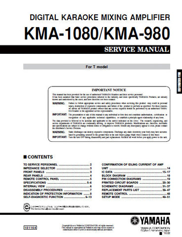 YAMAHA KMA-980 KMA-1080 DIGITAL KARAOKE MIXING AMPLIFIER SERVICE MANUAL INC BLK DIAG PCBS SCHEM DIAGS AND PARTS LIST 51 PAGES ENG