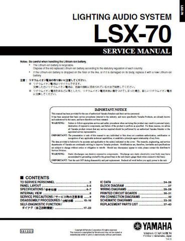 YAMAHA LSX-70 LIGHTING AUDIO SYSTEM SERVICE MANUAL INC BLK DIAG PCBS SCHEM DIAGS AND PARTS LIST 45 PAGES ENG
