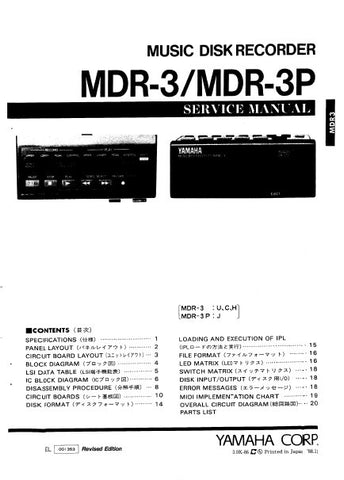 YAMAHA MDR-3 MDR-3P MUSIC DISK RECORDER SERVICE MANUAL INC BLK DIAG PCBS SCHEM DIAG AND PARTS LIST 24 PAGES ENG