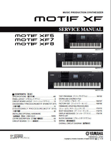 YAMAHA MOTIF XF6 MOTI XFF7 MOTIF XF8 MUSIC PRODUCTION SYNTHESIZER SERVICE MANUAL INC BLK DIAG PCBS SCHEM DIAGS AND PARTS LIST 241 PAGES ENG