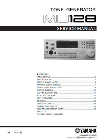 YAMAHA MU128 TONE GENERATOR SERVICE MANUAL INC BLK DIAG PCBS SCHEM DIAGS AND PARTS LIST 45 PAGES ENG