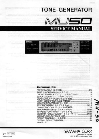 YAMAHA MU50 TONE GENERATOR SERVICE MANUAL INC BLK DIAG PCBS SCHEM DIAG AND PARTS LIST 62 PAGES ENG