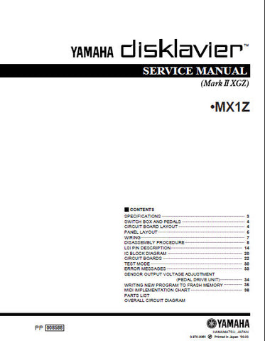 YAMAHA MX1Z MARK II XGZ DISKLAVIER SERVICE MANUAL INC PCBS SCHEM DIAGS AND PARTS LIST 73 PAGES ENG