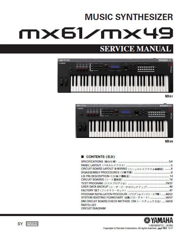 YAMAHA MX49 MX61 MUSIC SYNTHESIZER SERVICE MANUAL INC BLK DIAG PCBS SCHEM DIAGS AND PARTS LIST 93 PAGES ENG