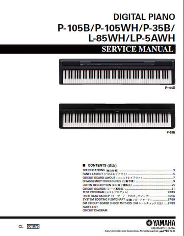 YAMAHA P-105B P-105WH P-35B L-85WH LP-5AWH SERVICE MANUAL INC BLK DIAGS PCBS SCHEM DIAGS AND PARTS LIST 98 PAGES ENG