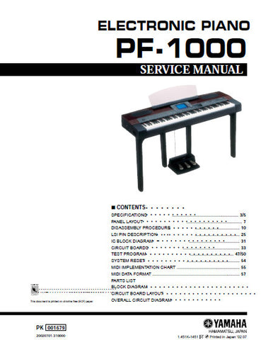YAMAHA PF-1000 ELECTRONIC PIANO SERVICE MANUAL INC BLK DIAG PCBS SCHEM DIAGS AND PARTS LIST 111 PAGES ENG