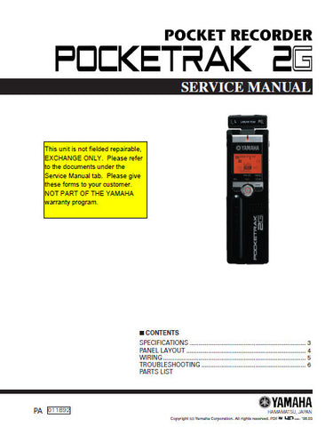 YAMAHA POCKETRAK 2G POCKET RECORDER SERVICE MANUAL INC WIRING DIAG TRSHOOT GUIDE AND PARTS LIST 15 PAGES ENG