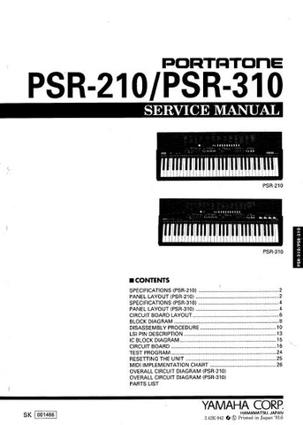 YAMAHA PSR-210 PSR-310 PORTATONE KEYBOARD SERVICE MANUAL INC BLK DIAGS PCBS SCHEM DIAGS AND PARTS LIST 30 PAGES ENG