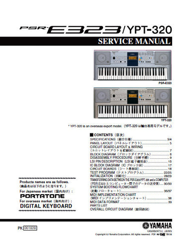 YAMAHA PSR-E323 YPT-320 DIGITAL KEYBOARD SERVICE MANUAL INC BLK DIAG PCBS SCHEM DIAGS AND PARTS LIST 53 PAGES ENG