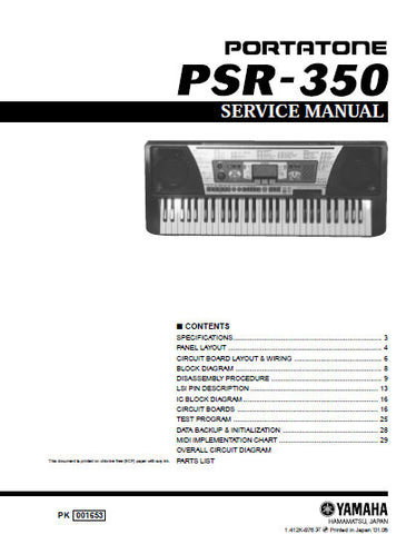 YAMAHA PSR-350 PORTATONE KEYBOARD SERVICE MANUAL INC BLK DIAG SCHEM DIAGS AND PARTS LIST 33 PAGES ENG