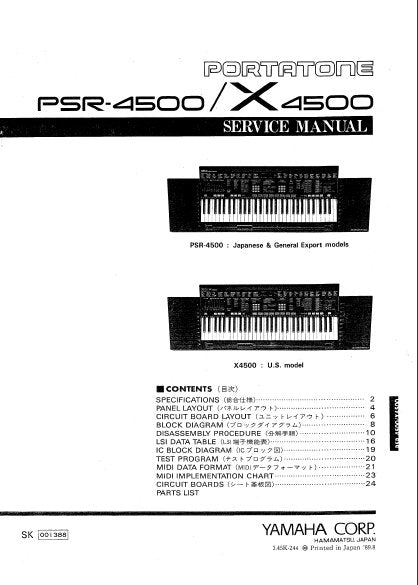 YAMAHA PSR-4500 X4500 PSR-4600 PORTATONE KEYBOARD SERVICE MANUAL INC BLK DIAG PCBS SCHEM DIAGS AND PARTS LIST 79 PAGES ENG