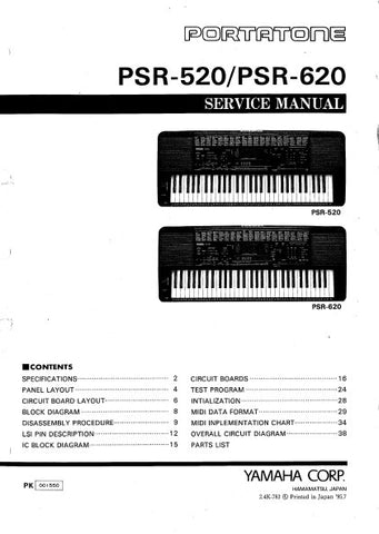 YAMAHA PSR-520 PSR-620 PORTATONE KEYBOARD SERVICE MANUAL INC BLK DIAG PCBS SCHEM DIAGS AND PARTS LIST 46 PAGES ENG