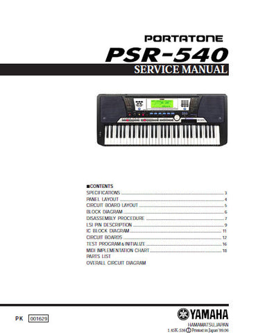 YAMAHA PSR-540 PORTATONE KEYBOARD SERVICE MANUAL INC BLK DIAG PCBS SCHEM DIAGS AND PARTS LIST 31 PAGES ENG