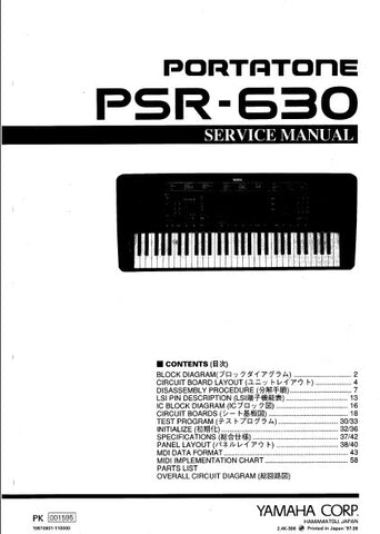 YAMAHA PSR-630 PORTATONE KEYBOARD SERVICE MANUAL INC BLK DIAG PCBS SCHEM DIAGS AND PARTS LIST 58 PAGES ENG