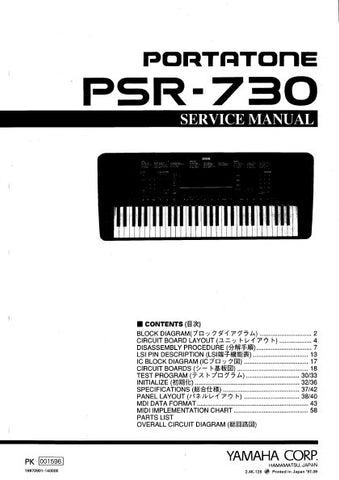 YAMAHA PSR-730 PORTASOUND KEYBOARD SERVICE MANUAL INC BLK DIAG PCBS SCHEM DIAGS AND PARTS LIST 66 PAGES ENG