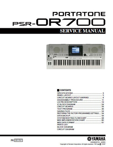 YAMAHA PSR-OR700 PORTASOUND KEYBOARD SERVICE MANUAL INC BLK DIAG PCBS SCHEM DIAGS AND PARTS LIST 114 PAGES ENG