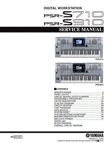 YAMAHA PSR-S710 PSR-S910 DIGITAL WORKSTATION SERVICE MANUAL INC BLK DIAG PCBS SCHEM DIAGS AND PARTS LIST 162 PAGES ENG