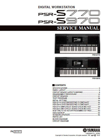 YAMAHA PSR-S770 PSR-S970 DIGITAL WORKSTATION SERVICE MANUAL INC BLK DIAG PCBS SCHEM DIAGS AND PARTS LIST 110 PAGES ENG