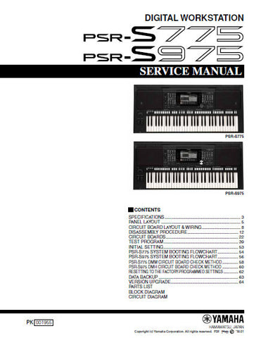 YAMAHA PSR-S775 PSR-S975 DIGITAL WORKSTATION SERVICE MANUAL INC BLK DIAG PCBS SCHEM DIAGS AND PARTS LIST 104 PAGES ENG