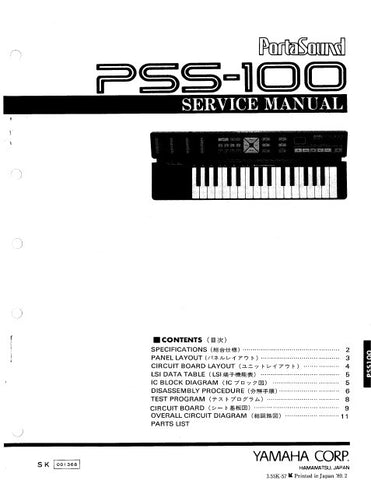 YAMAHA PSS-100 PORTATONE KEYBOARD SERVICE MANUAL INC PCBS SCHEM DIAG AND PARTS LIST 15 PAGES ENG