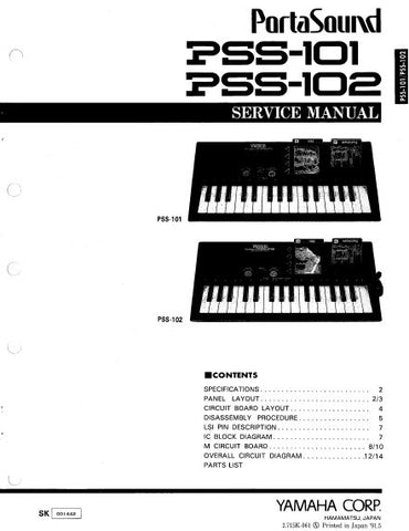 YAMAHA PSS-101 PSS-102 PORTASOUND KEYBOARD SERVICE MANUAL INC BLK DIAG PCBS SCHEM DIAGS AND PARTS LIST 16 PAGES ENG