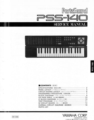 YAMAHA PSS-140 PORTASOUND KEYBOARD SERVICE MANUAL INC BLK DIAG PCBS SCHEM DIAG AND PARTS LIST 17 PAGES ENG