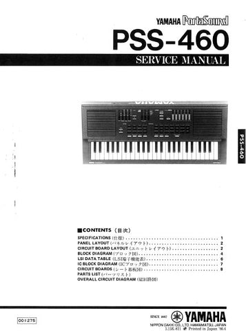 YAMAHA PSS-460 PORTATONE KEYBOARD SERVICE MANUAL INC BLK DIAG PCBS SCHEM DIAG AND PARTS LIST 13 PAGES ENG