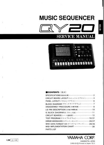 YAMAHA QY20 MUSIC SEQUENCER SERVICE MANUAL INC BLK DIAG PCBS SCHEM DIAG AND PARTS LIST 48 PAGES ENG