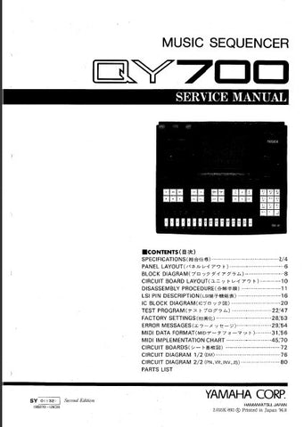 YAMAHA QY700 MUSIC SEQUENCER SERVICE MANUAL INC BLK DIAG PCBS SCHEM DIAGS AND PARTS LIST 84 PAGES ENG