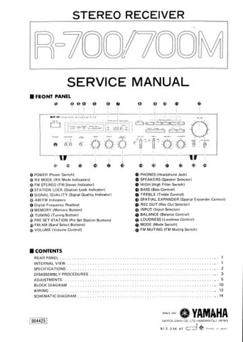 YAMAHA R-700 R-700M STEREO RECEIVER SERVICE MANUAL INC BLK DIAG PCBS SCHEM DIAG AND PARTS LIST 30 PAGES ENG