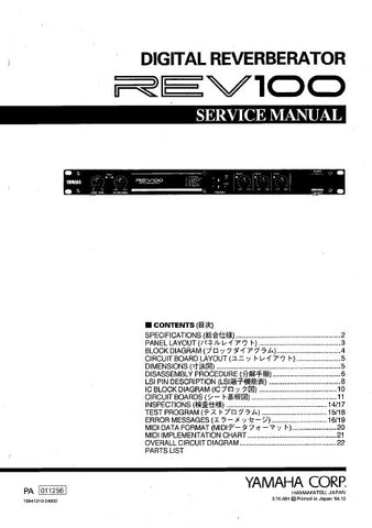 YAMAHA REV100 DIGITAL REVERBERATOR SERVICE MANUAL INC BLK DIAG PCBS SCHEM DIAGS AND PARTS LIST 29 PAGES ENG