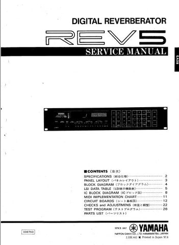 YAMAHA REV 5 DIGITAL REVERBERATOR SERVICE MANUAL INC BLK DIAG PCBS SCHEM DIAGS AND PARTS LIST 39 PAGES ENG